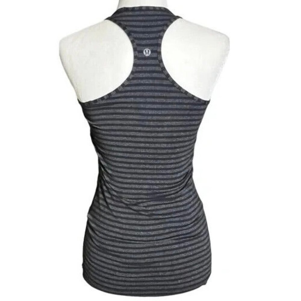 Lululemon Cool Racerback Black/Gray Micro Striped Tank Top Size 2